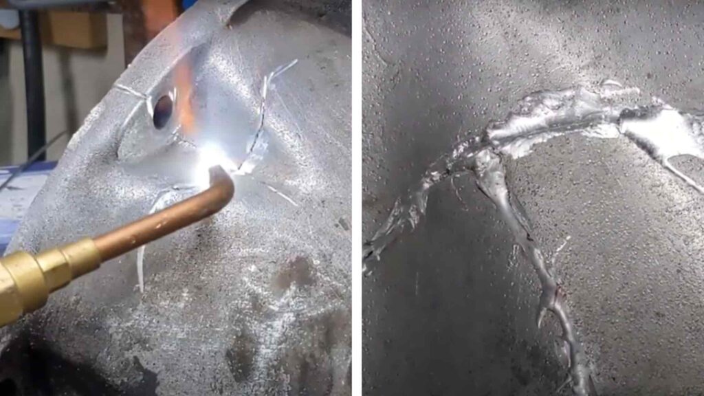 Gearbox crack before and after welding